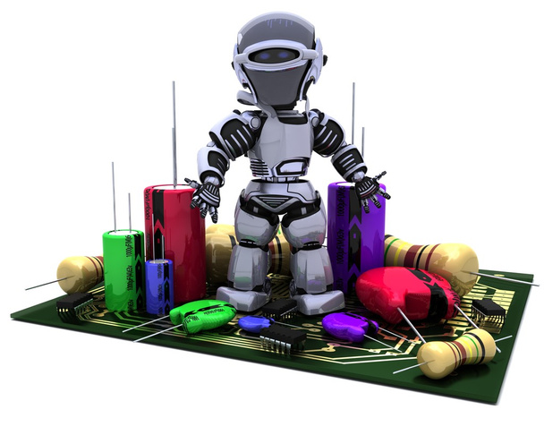 Robô com capacitores Resistências e semicondutores
 - Foto, Imagem