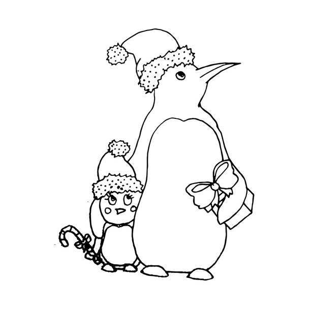 Pinguinfamilie für frohe Weihnachten - Vektor, Bild