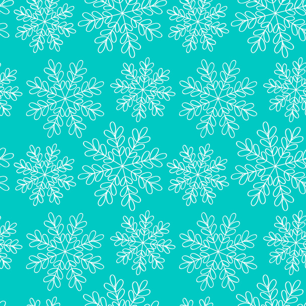 Vector christmas seamless pattern with contours of white ornate snowflakes on a aquamarine background. Eps 10. - Vector, Imagen