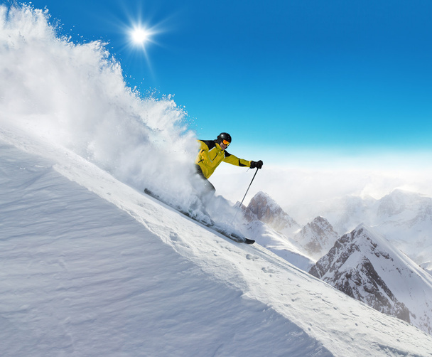 Man skier running downhill - Photo, Image