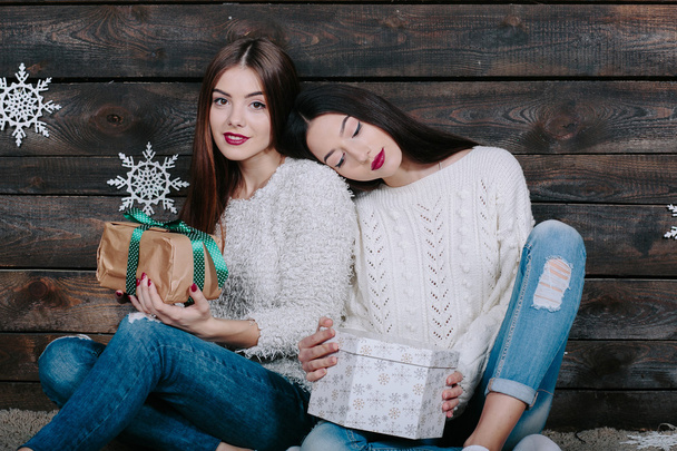 portrait of two beautiful girls at Christmas - Fotó, kép