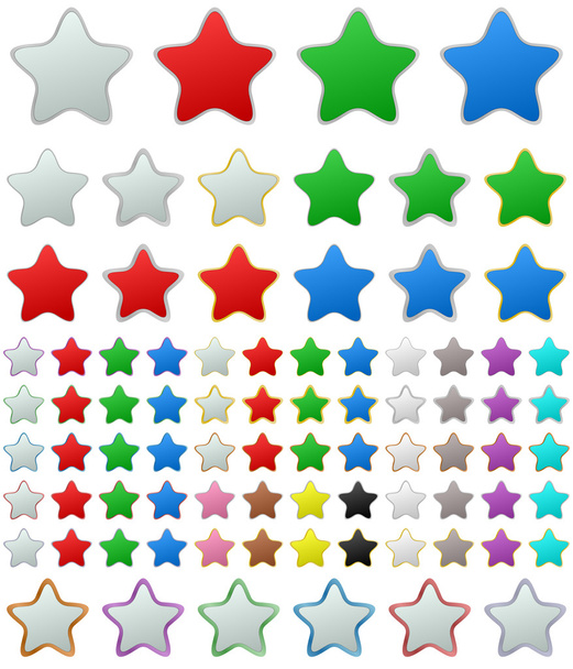 Color metallic rounded star button set - Vector, Image