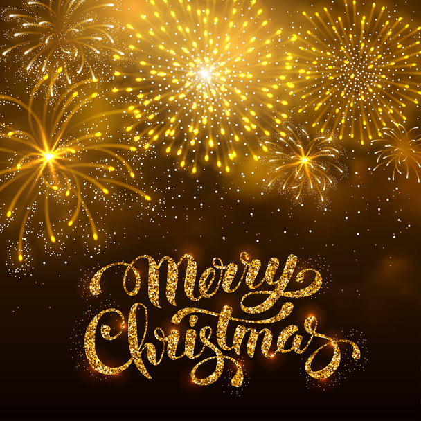 Feliz Navidad tarjeta de felicitación con fuegos artificiales
 - Vector, Imagen