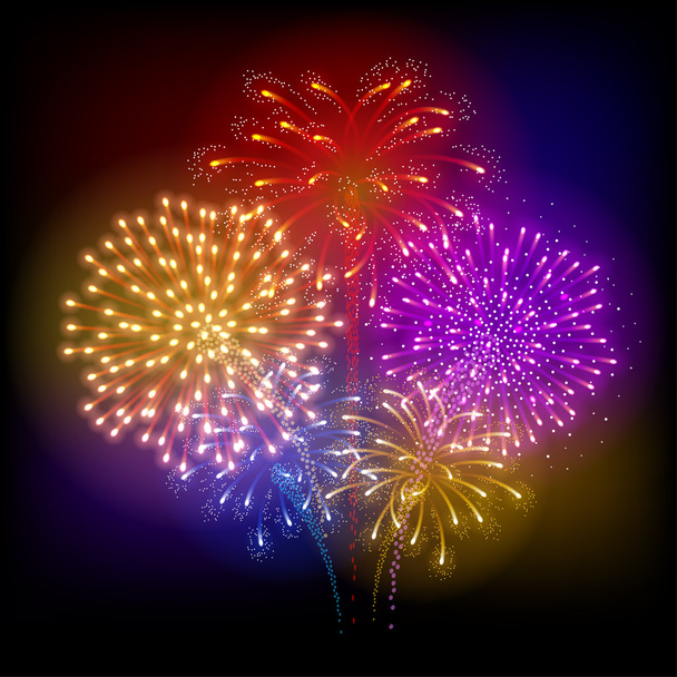 Ünnepi tűzijáték, tele a különböző formák és színek - Vektor, kép