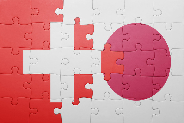 puzzle s národní vlajka Švýcarska a Japonska - Fotografie, Obrázek