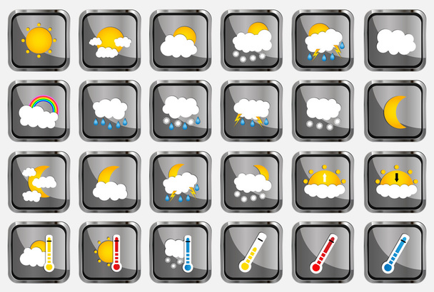 Set of 24 vector weather realistic metallic chrome flat square icons on white background. Vector illustration - Vektor, obrázek