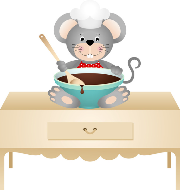 Kucharz myszy z miski czekolady - Wektor, obraz
