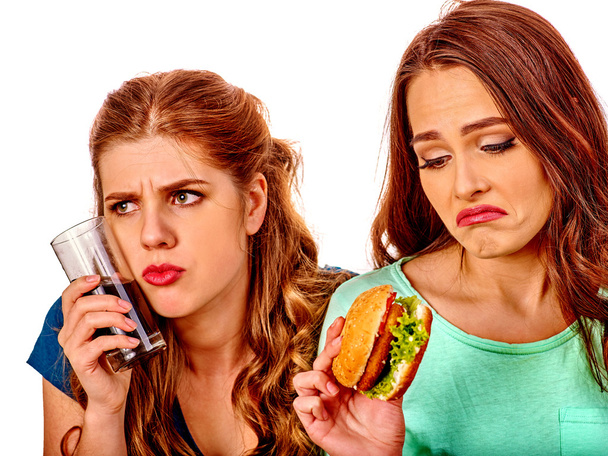 Unhappy couple girl eating fast food. - Photo, Image