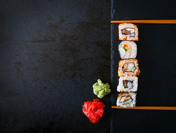 Traditional Japanese food - rolls and futomaki. - Fotó, kép
