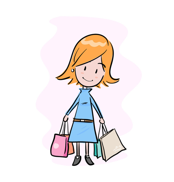 Girl with Shopping Bags - Vetor, Imagem