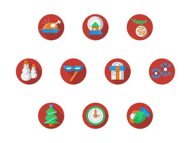Round red Christmas and New Year vector icons set - Vector, Image