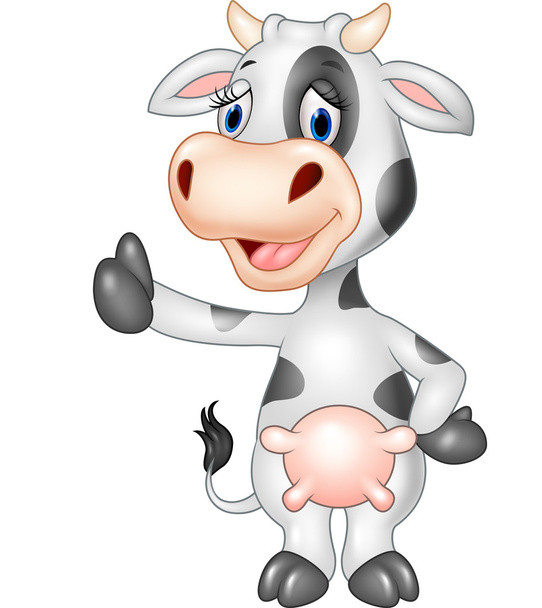 Cartoon funny cow giving thumb up isolated on transparent background - Vector, Image