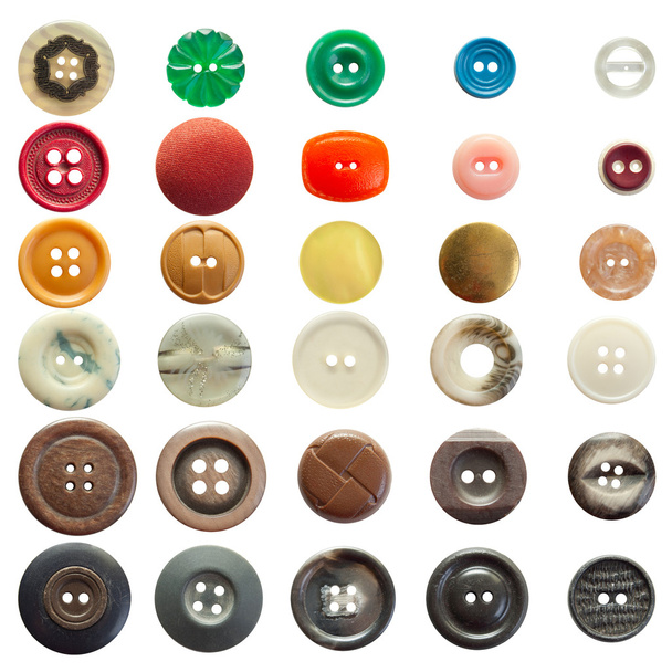 Collection de boutons à coudre vintage isolés en blanc
 - Photo, image