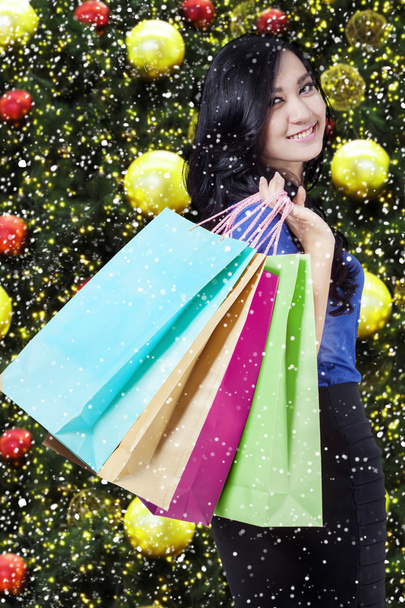 Beautiful shopper with christmas ornament - Фото, зображення