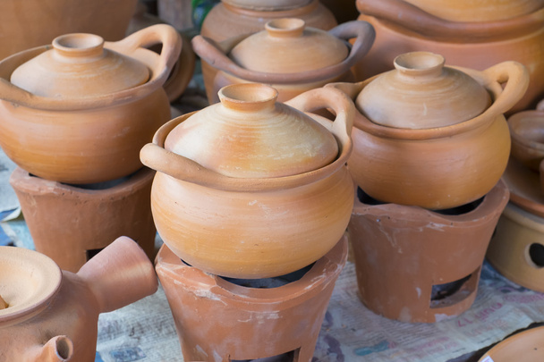 Earthenware brown handmade clay pots - Photo, Image