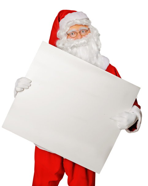 Beyaz bir poster tutan Santa - Fotoğraf, Görsel