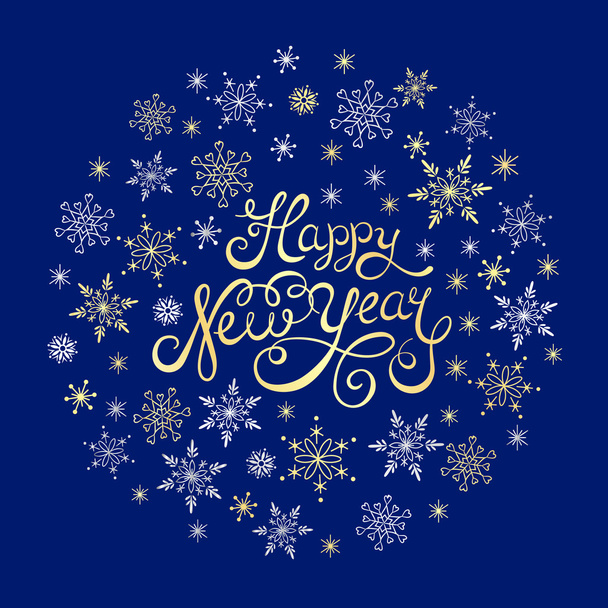 Feliz Año Nuevo letras de mano para invitación y tarjeta de felicitación
. - Vector, Imagen