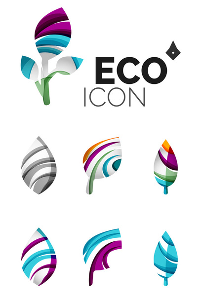 Ensemble d'icônes abstraites de feuille d'éco, concepts de nature de logotype d'entreprise, conception géométrique moderne propre
 - Vecteur, image
