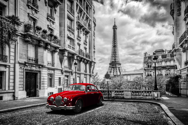 Eiffel Tower with retro car - Photo, Image