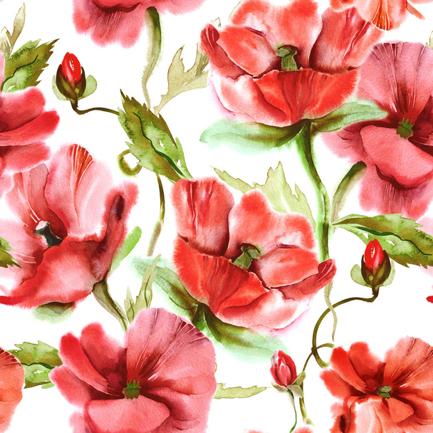 Watercolor Seamless Pattern of Flowers - Fotoğraf, Görsel