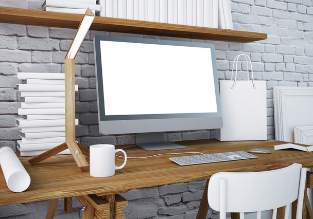 Mockup work desk with PC - Photo, Image