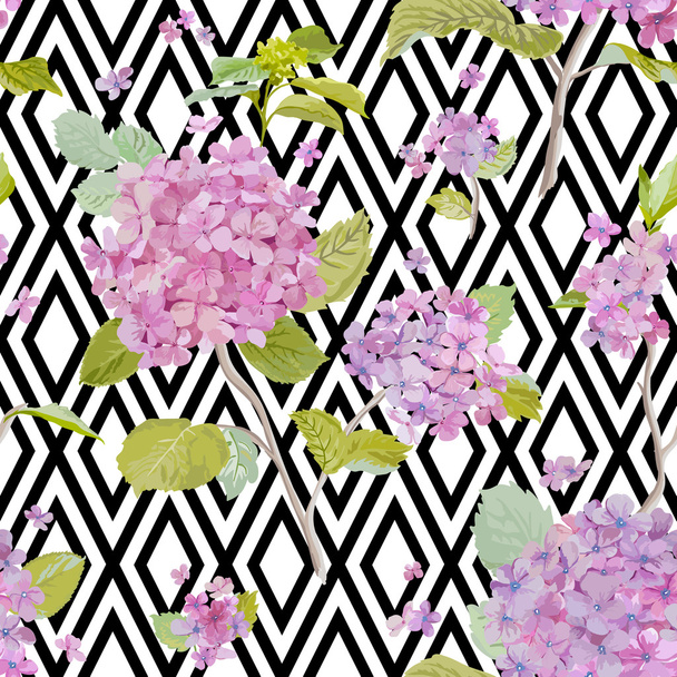 Vintage Hydrangea Background - seamless pattern for design, print - Vector, Imagen
