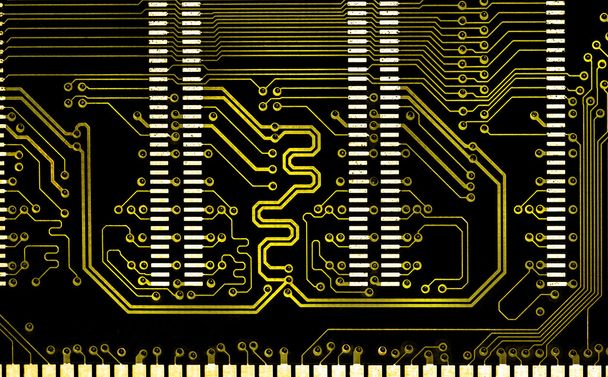 Close-up van de computer gouden regel elektronische circuit bord  - Foto, afbeelding