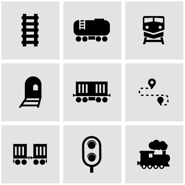 Vector black railroad icon set - Διάνυσμα, εικόνα