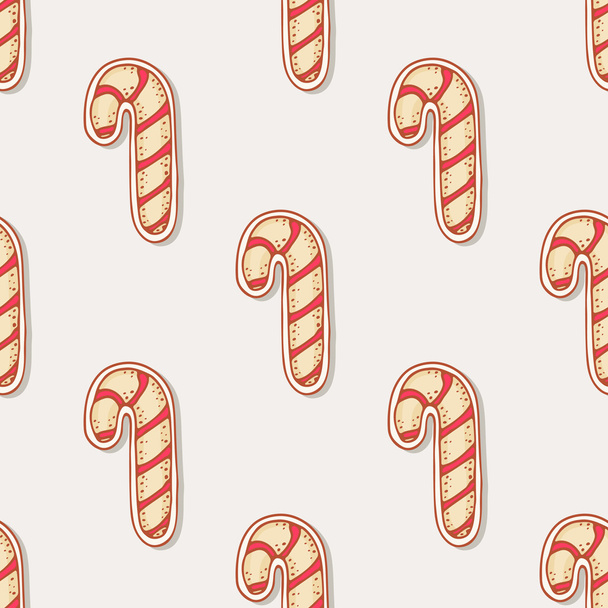 Hand drawn christmas gingerbread candy cane cookies seamless pattern - Vector, imagen