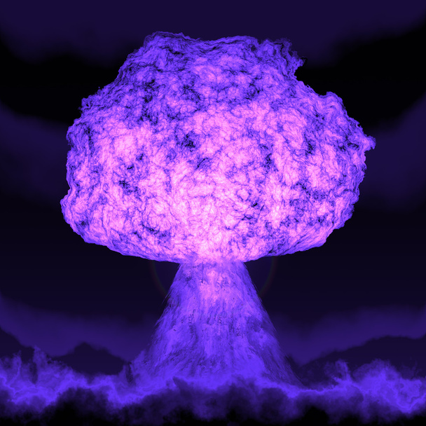 Krachtige ontploffing van de atoombom 's nachts. Nucleaire oorlog. Een h - Foto, afbeelding