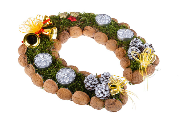 Christmas wreath made of moss in the shape of a horseshoe isolat - Photo, Image