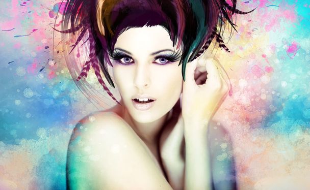 beautiful woman in a colorful artwork - Valokuva, kuva