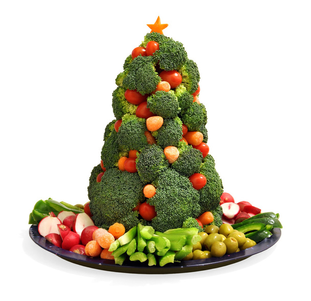 Házi vegán holiday zöldség tál brokkoli karácsonyfa - Fotó, kép