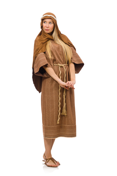 Frau in mittelalterlicher arabischer Kleidung auf weißem Grund - Foto, Bild