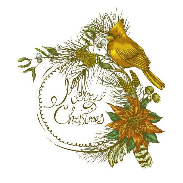 Christmas vintage floral greeting card - Vector, Image