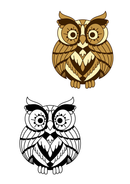 Rounded owl bird with brown plumage - Vector, Image