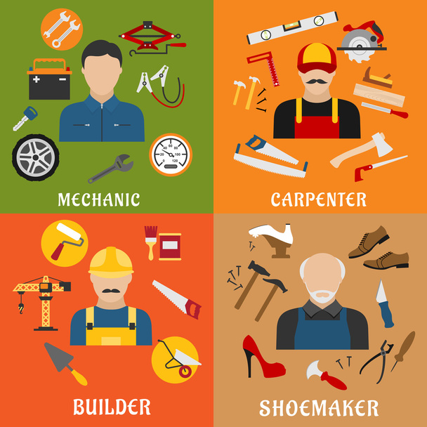 Builder, carpenter, mechanic and shoemaker - Vektor, obrázek