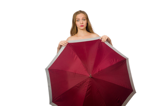Mulher com guarda-chuva isolado no branco - Foto, Imagem