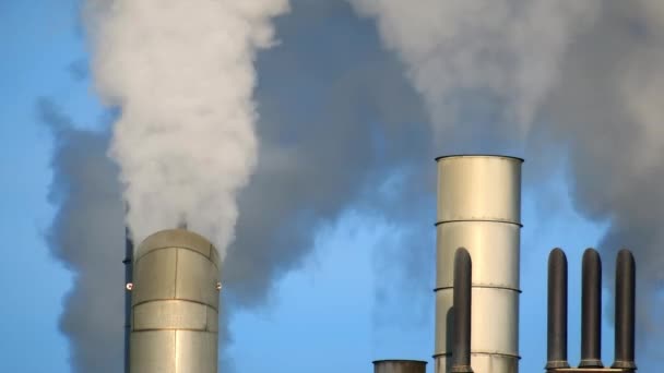 dym w błękitne niebo, zanieczyszczenia przemysłowe komin - Materiał filmowy, wideo