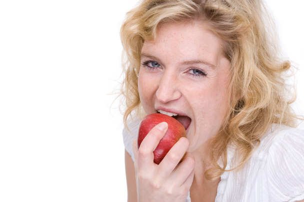 kobieta z jabłkiem - Zdjęcie, obraz