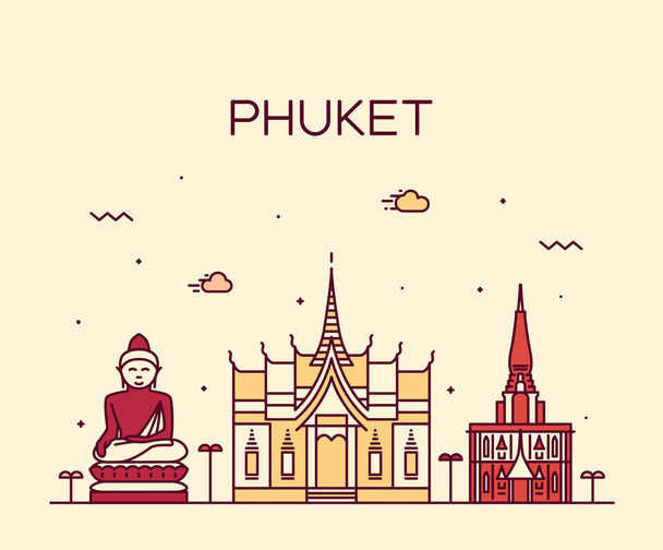 Phuket Trendy vektör çizim doğrusal stili - Vektör, Görsel