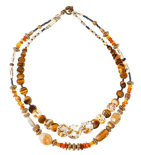 round necklace from amber, tigers eye beads - Foto, Imagem