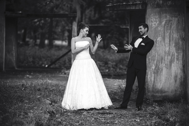 Жених и невеста веселятся
 - Фото, изображение