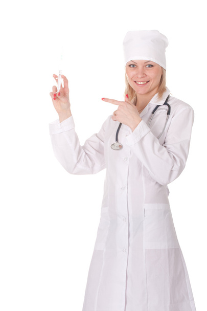 Woman doctor brings syringe - Foto, afbeelding