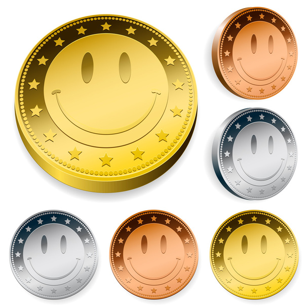硬貨またはトークンの笑顔の顔を設定 - ベクター画像