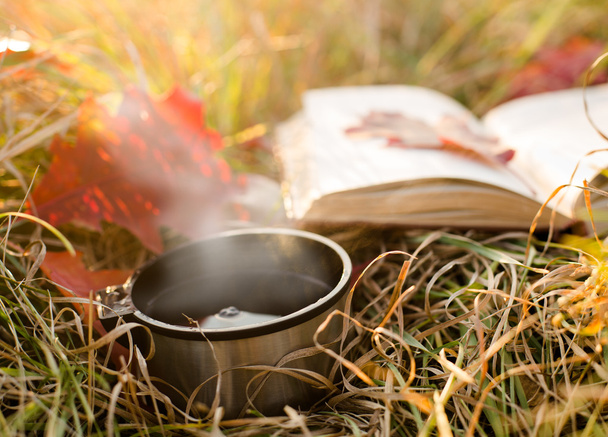 Vacuum flask cup and book - 写真・画像