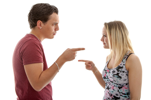 Couple is arguing over white background - Φωτογραφία, εικόνα