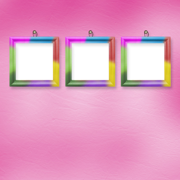 Multicolored bright frames hanging on the abstract pastel backgr - Zdjęcie, obraz