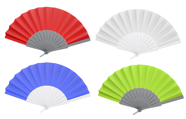 Instellen van verschillende kleuren open hand fan. 3D. - Foto, afbeelding