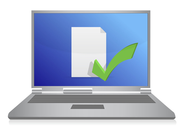 Laptop with approve file illustration design on white - Foto, Imagen